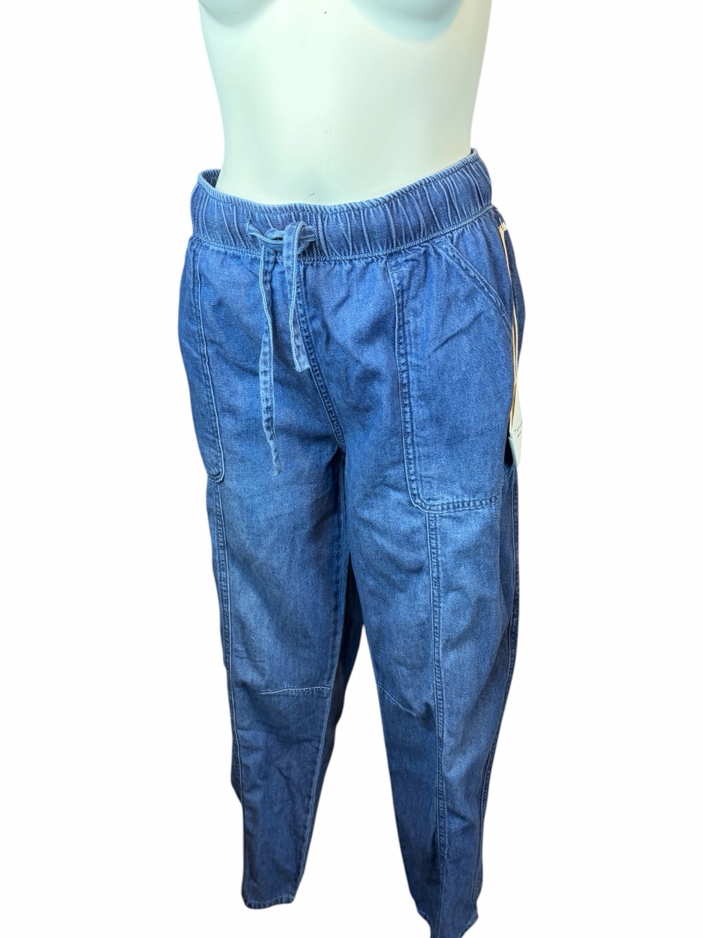 Tahari Pull On Barrel Pants Jeans Size XL LifeStyle Blue Drawstring Waist NWT